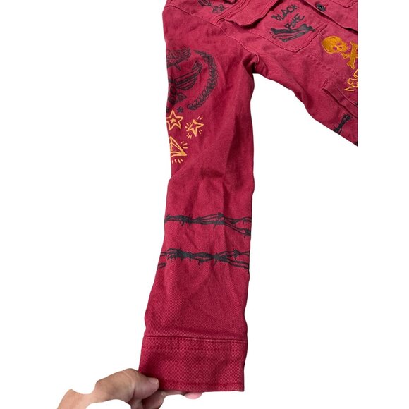 Black Pike Womens Red Denim embroided graphic jacket size M SKU 9178 - Picture 6 of 13